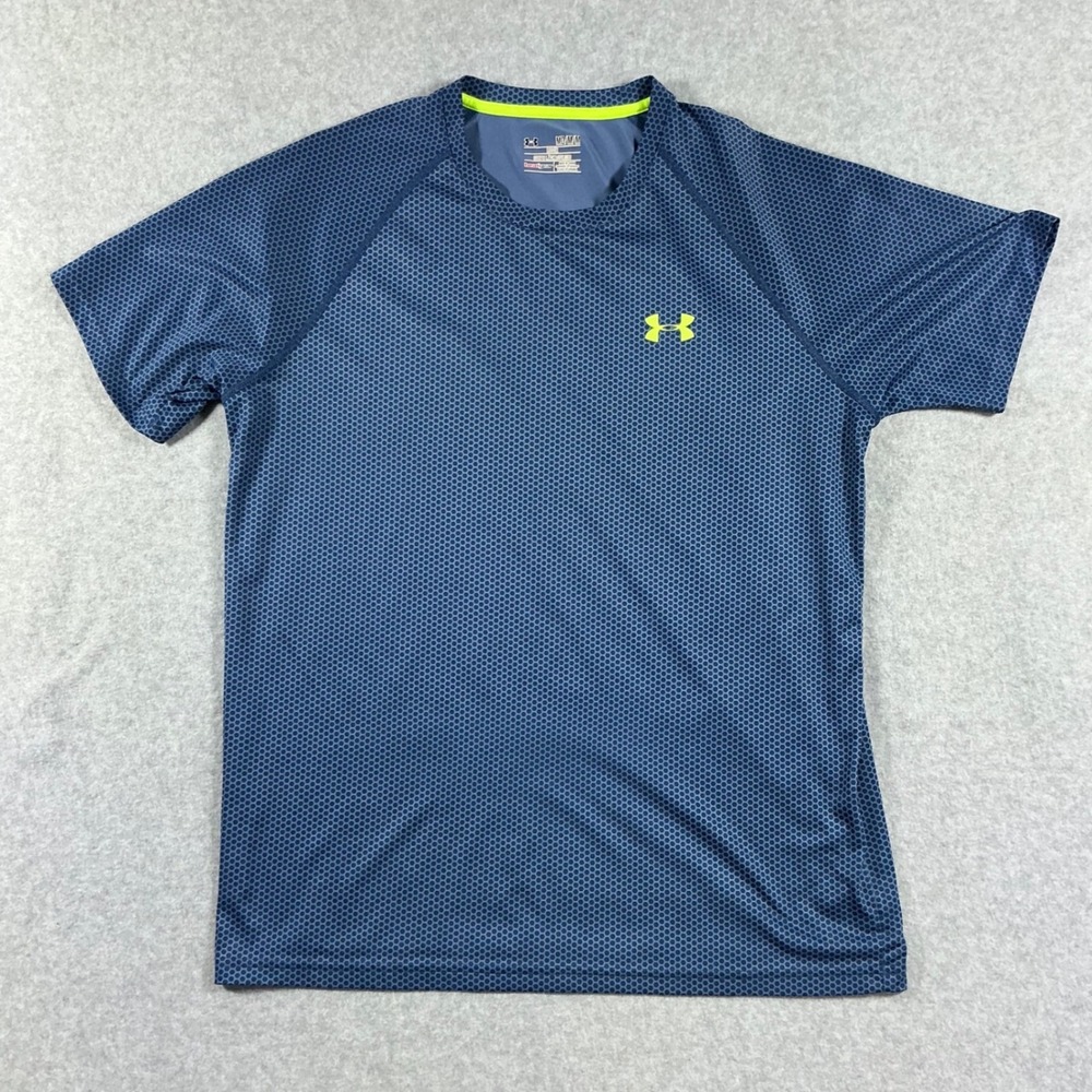 Under Armour HeatGear Mens Medium Blue Hexagon Honeycomb Performance Shirt Loose